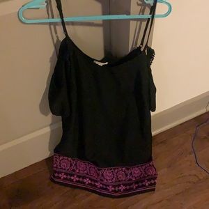 Black dress with off the shoulder sleeves